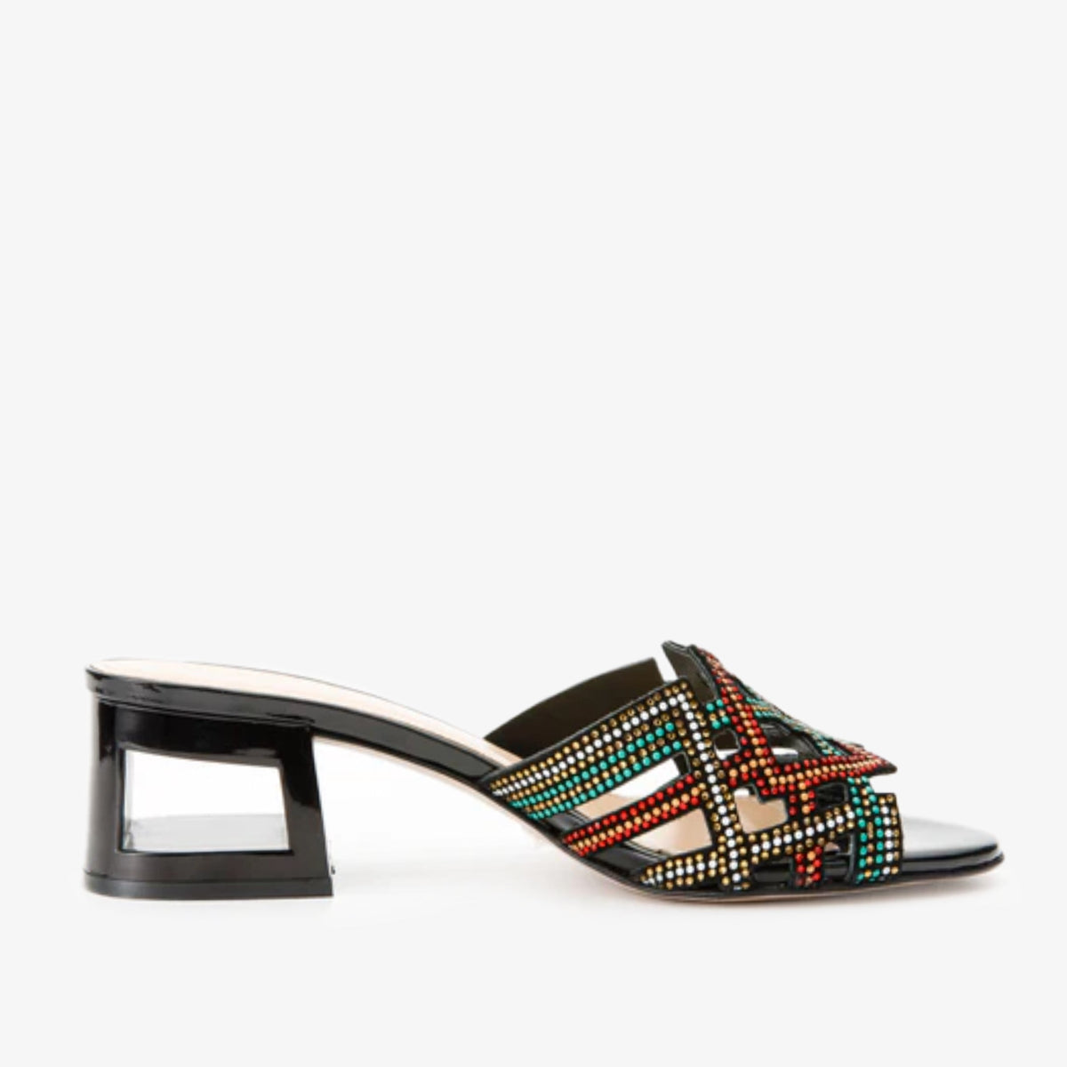 The Palma Black Glitter Leather Block Heel Sandal - Vinci Leather