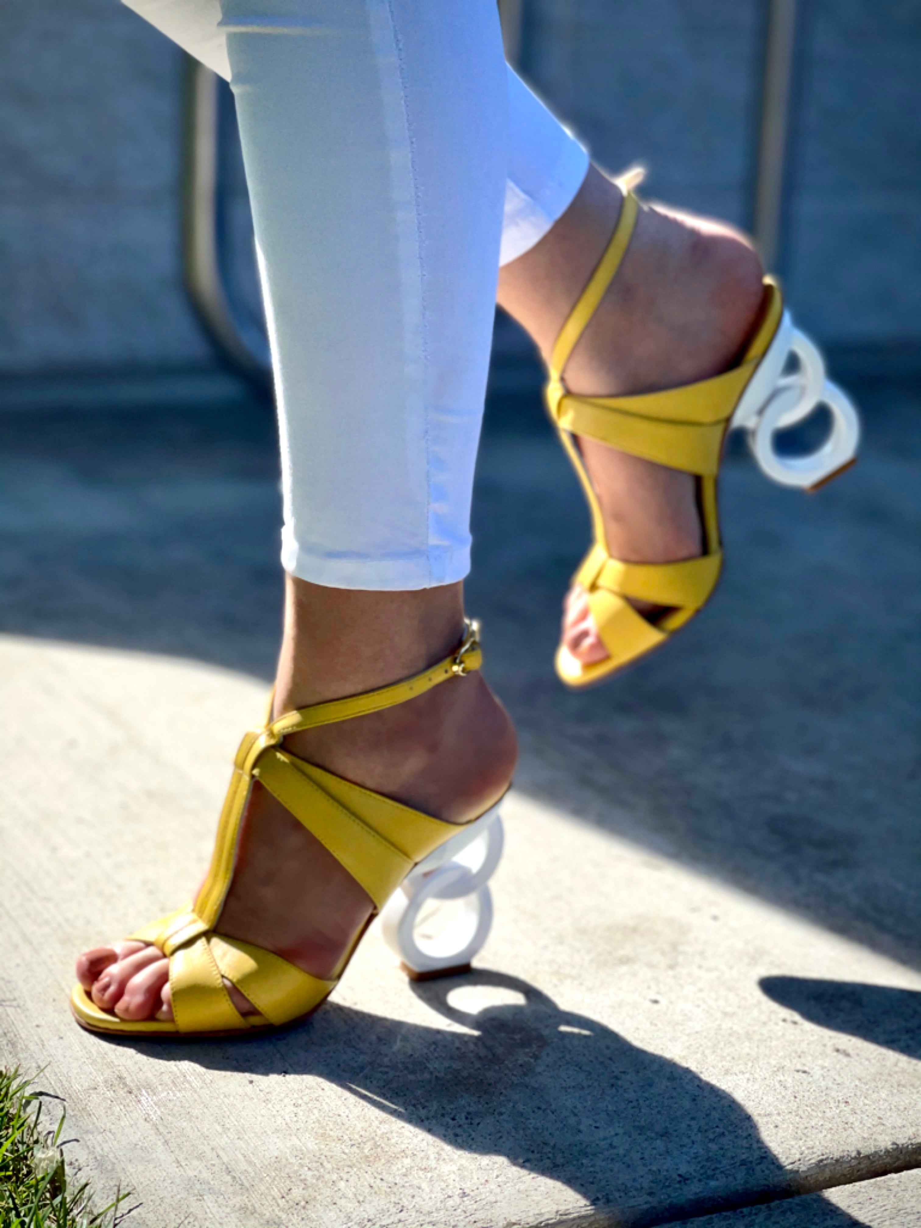 The Duffryn Yellow T-Strap Leather Sandal - Vinci Leather