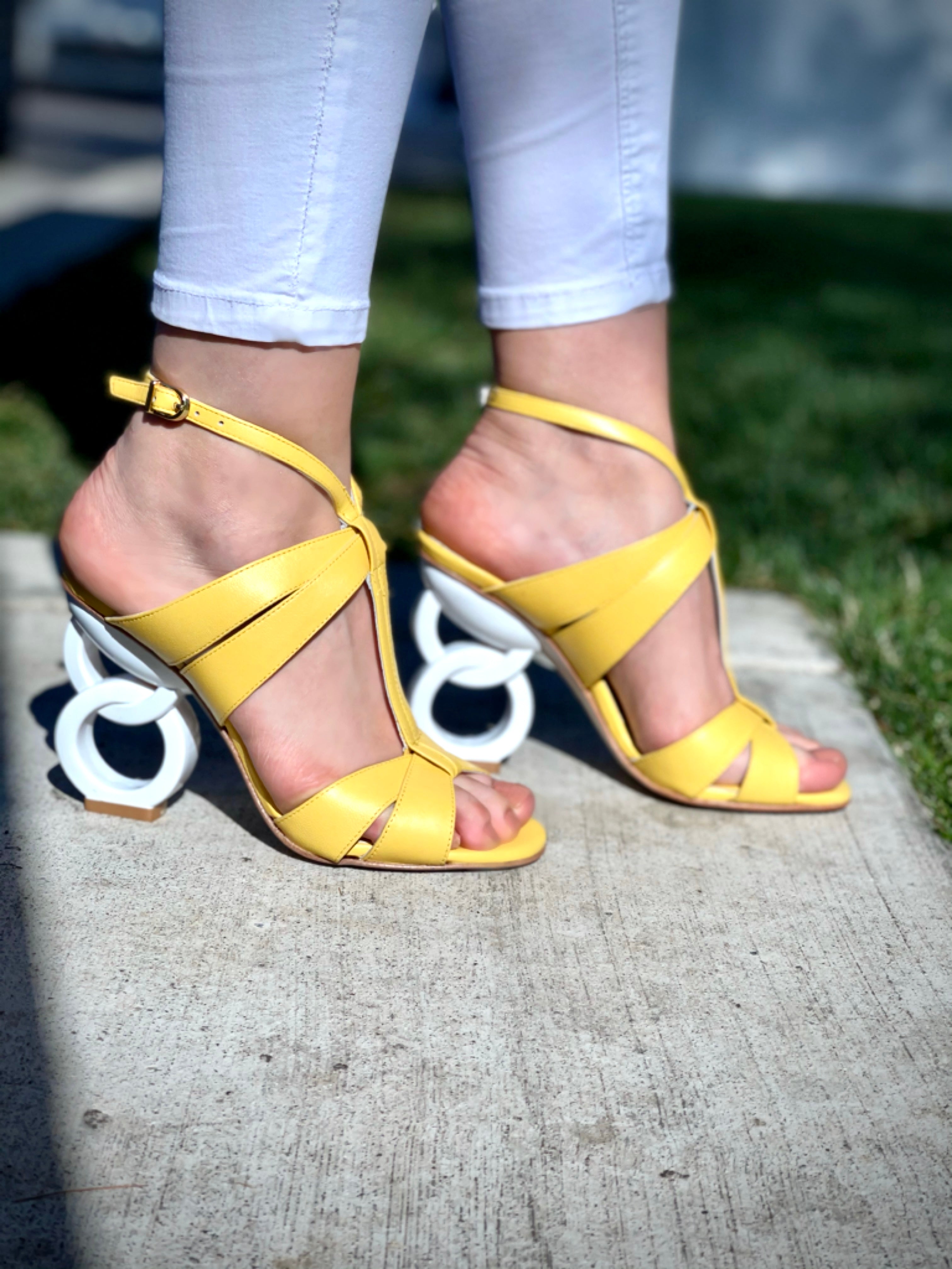 The Duffryn Yellow T-Strap Leather Sandal - Vinci Leather