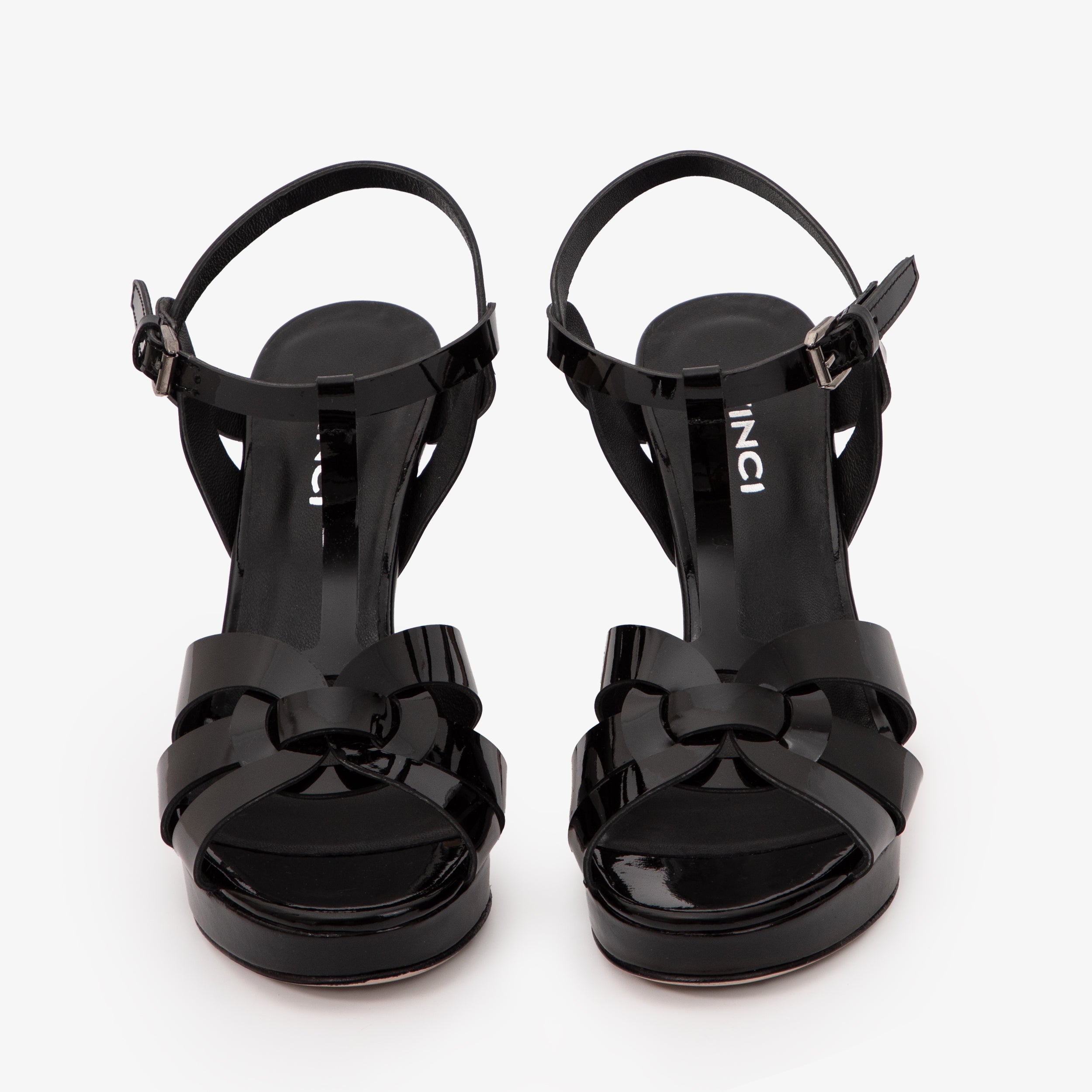The Parisian Black Patent Leather T-Strap Platform Heel Sandal - Vinci Leather