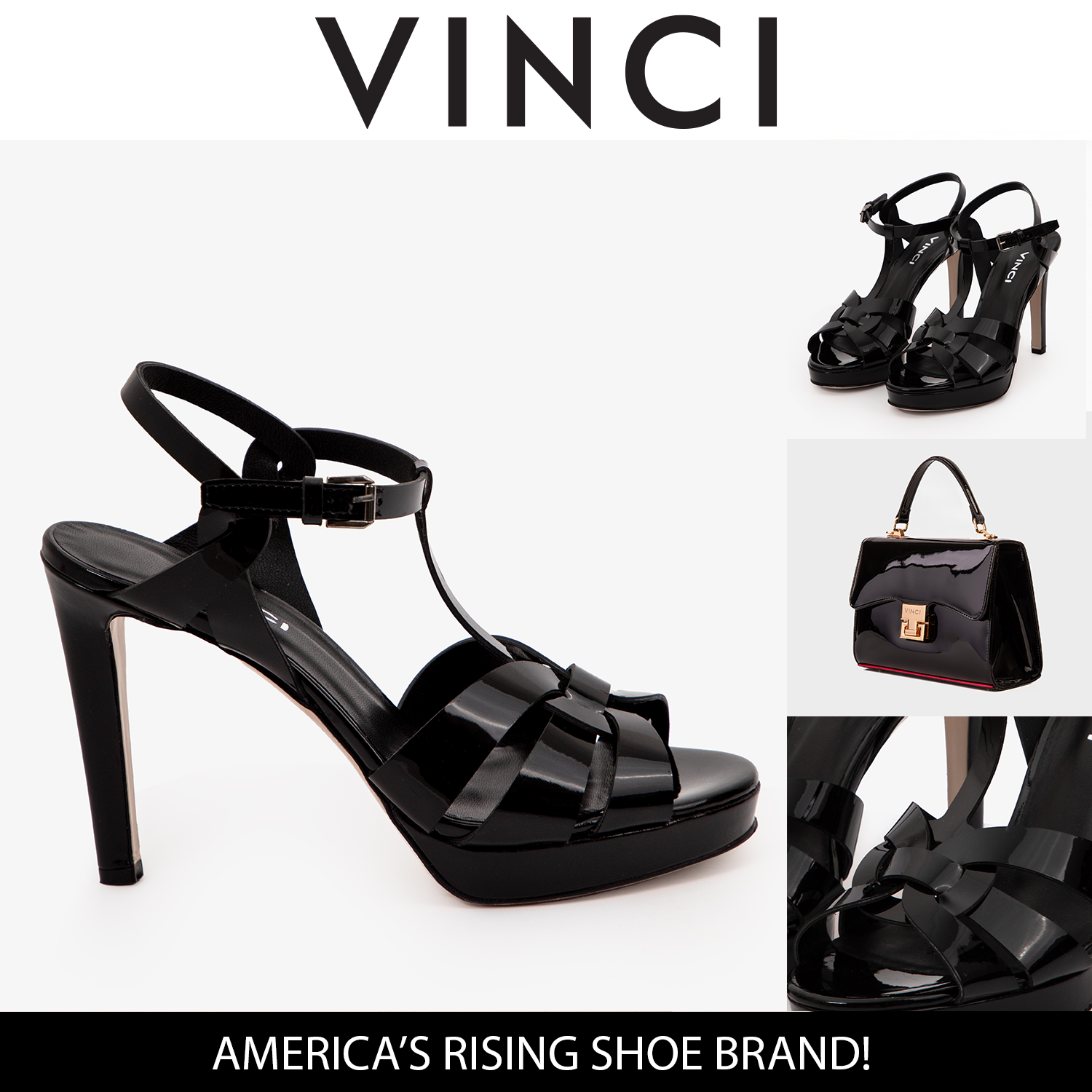 The Parisian Black Patent Leather T-Strap Platform Heel Sandal - Vinci Leather