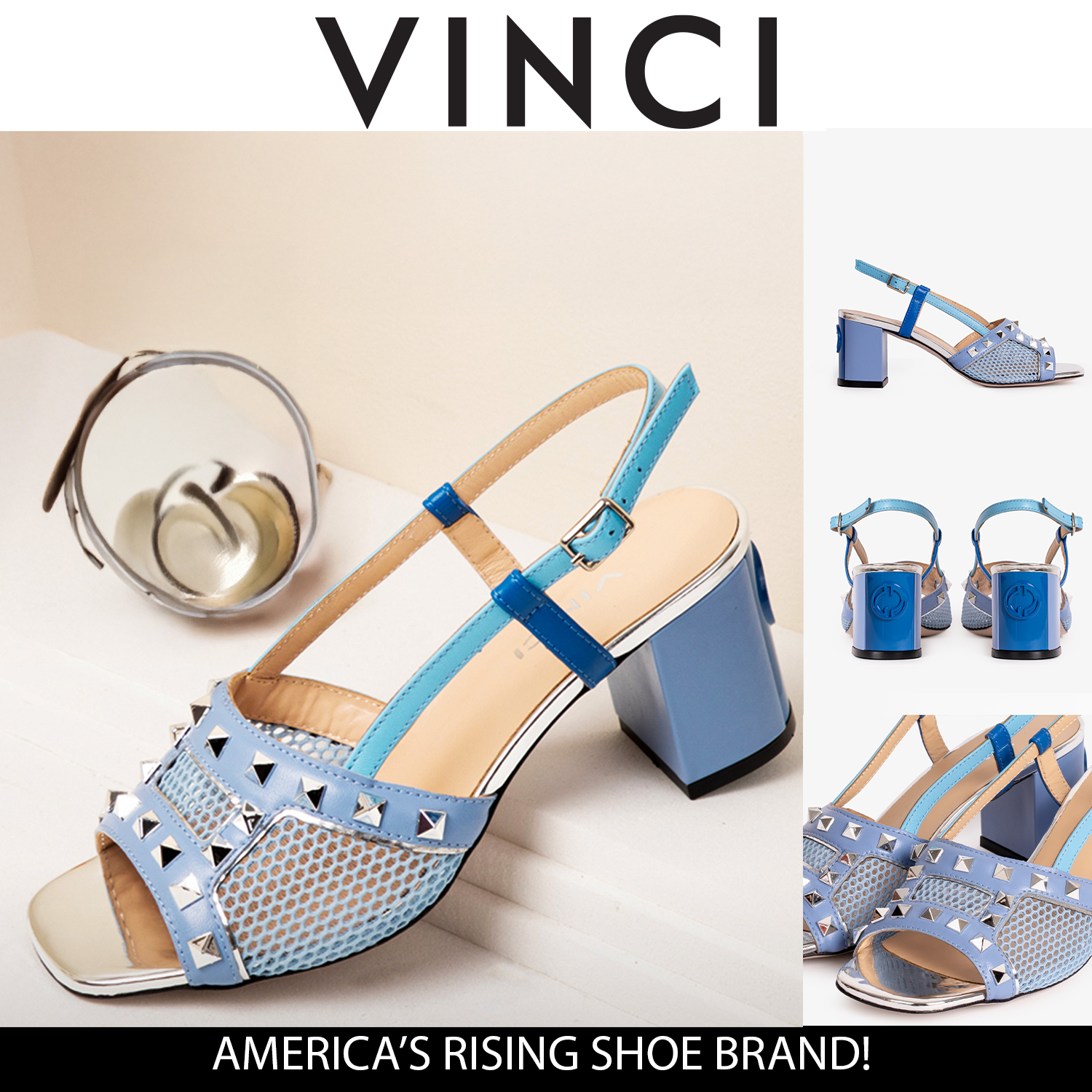 The Linea Blue Leather Slingback Sandal - Vinci Leather