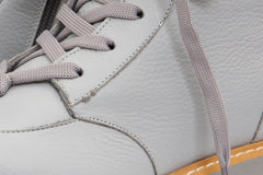 The Yildiz Grey Leather Lace-Up Ankle Boot With a Side Zipper - Vinci Leather