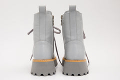 The Yildiz Grey Leather Lace-Up Ankle Boot With a Side Zipper - Vinci Leather