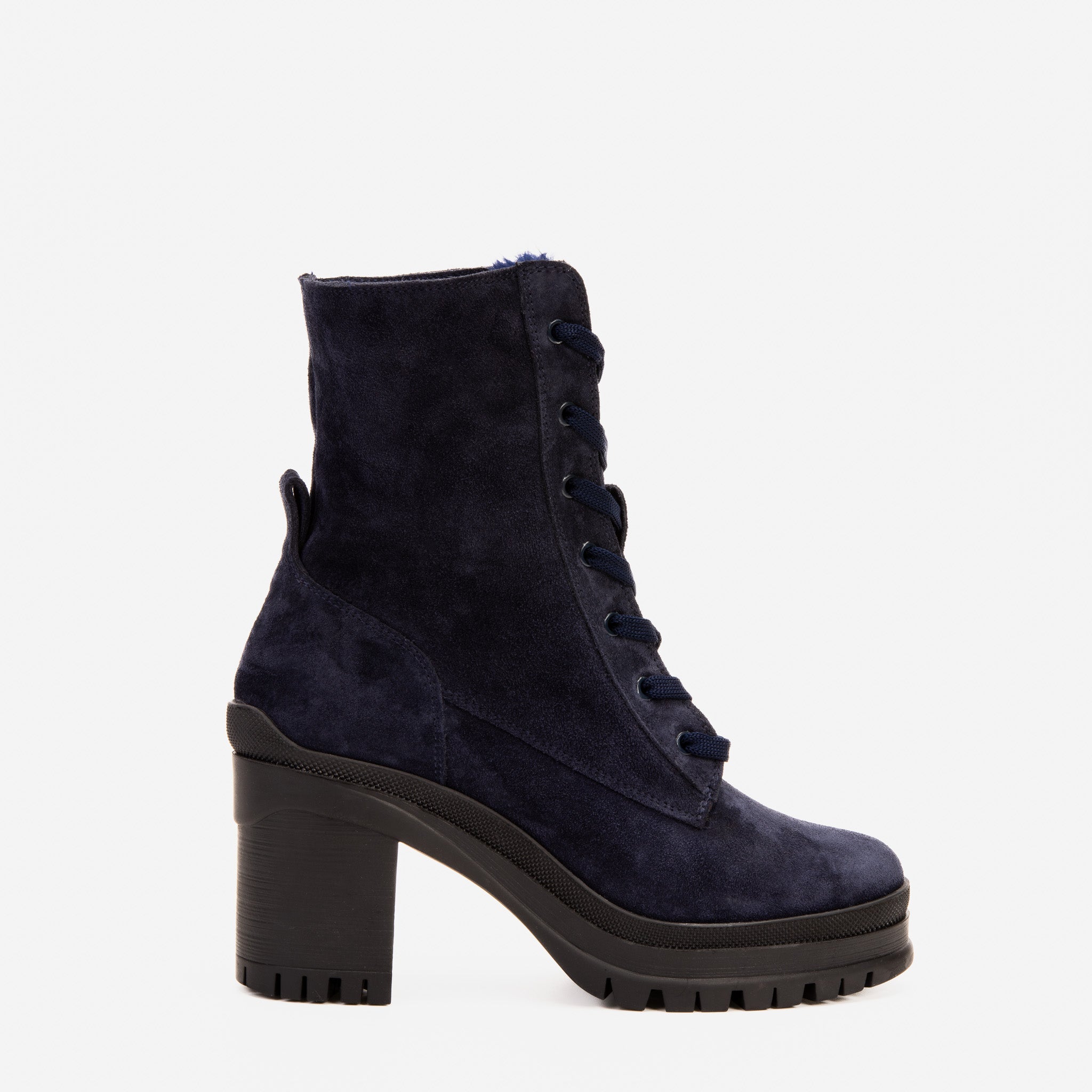 The Elera Navy Blue Leather Block Heel Boot - Vinci Leather