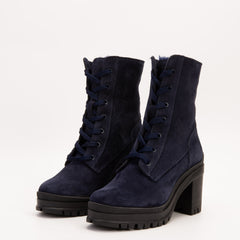 The Elera Navy Blue Leather Block Heel Boot - Vinci Leather