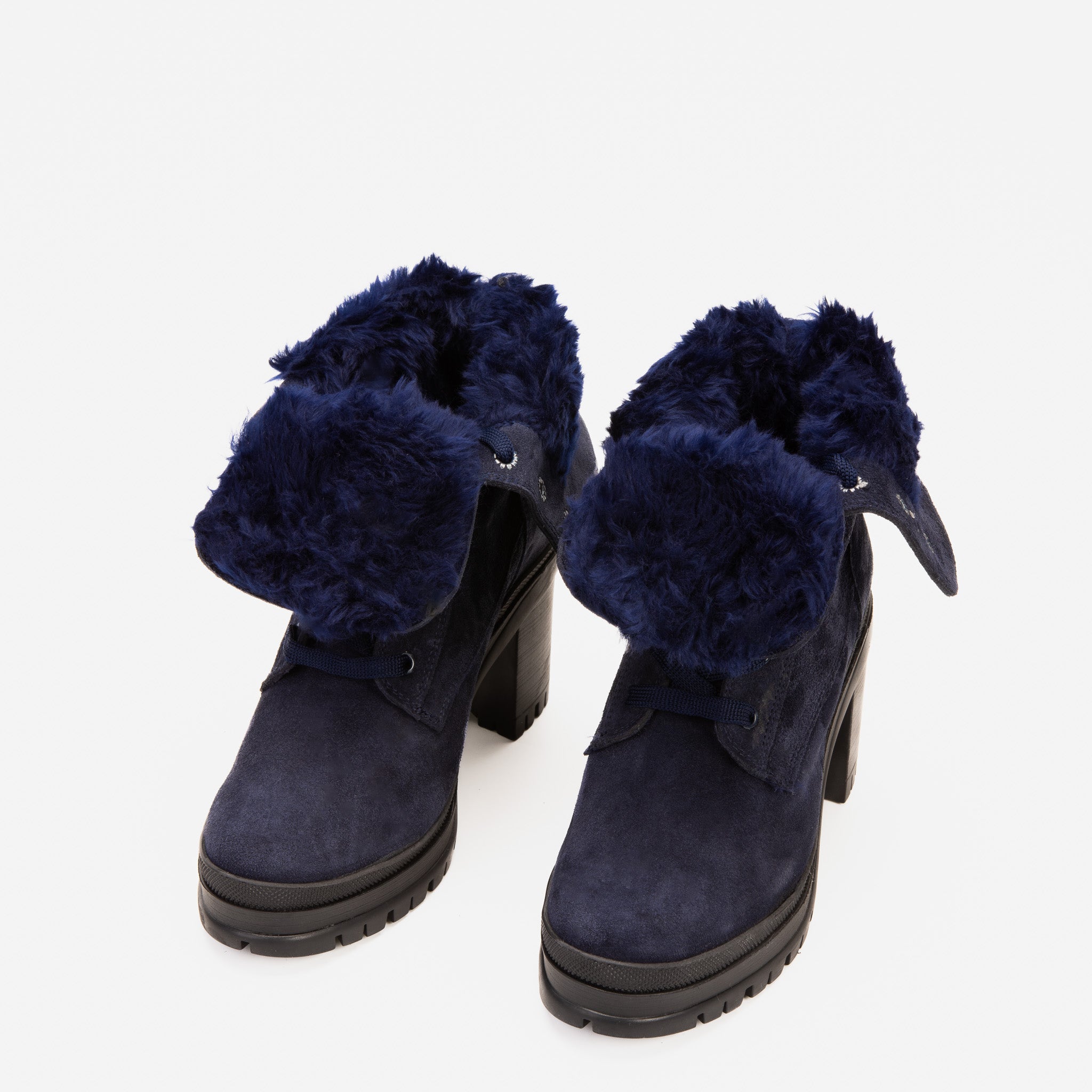 The Elera Navy Blue Leather Block Heel Boot - Vinci Leather