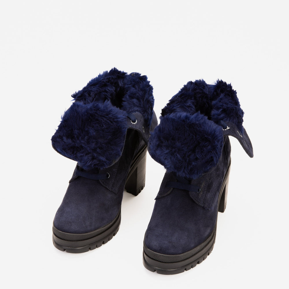 The Elera Navy Blue Leather Block Heel Boot - Vinci Leather