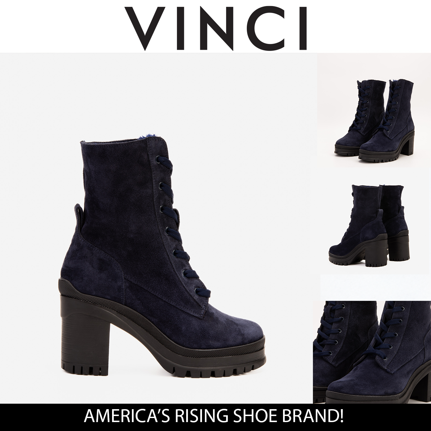 The Elera Navy Blue Leather Block Heel Boot - Vinci Leather