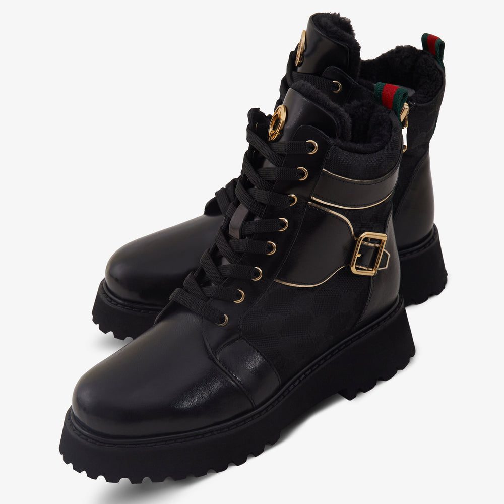 The Boston Black Leather Lace-Up Ankle Boot With a Side Zipper - Vinci Leather