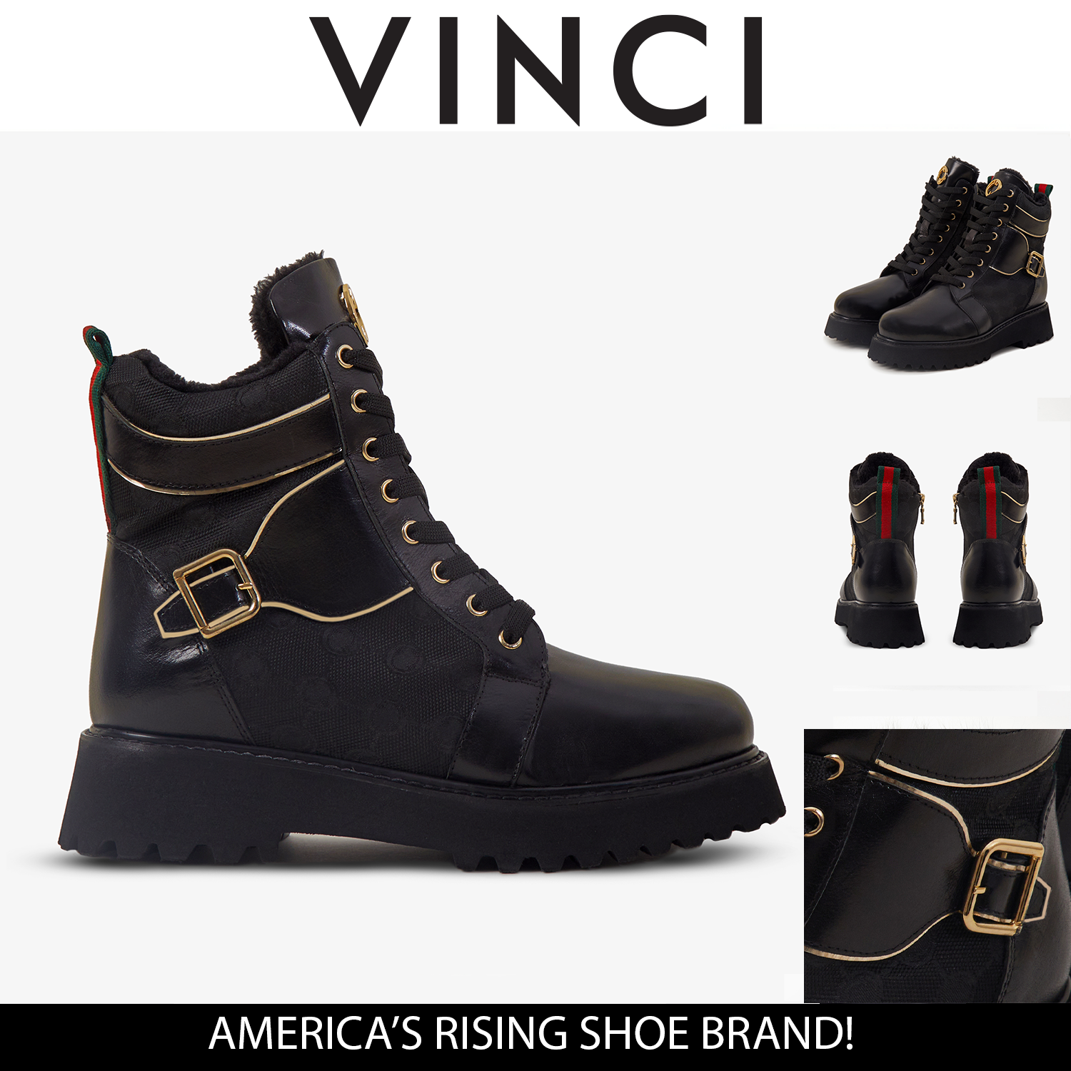 The Boston Black Leather Lace-Up Ankle Boot With a Side Zipper - Vinci Leather