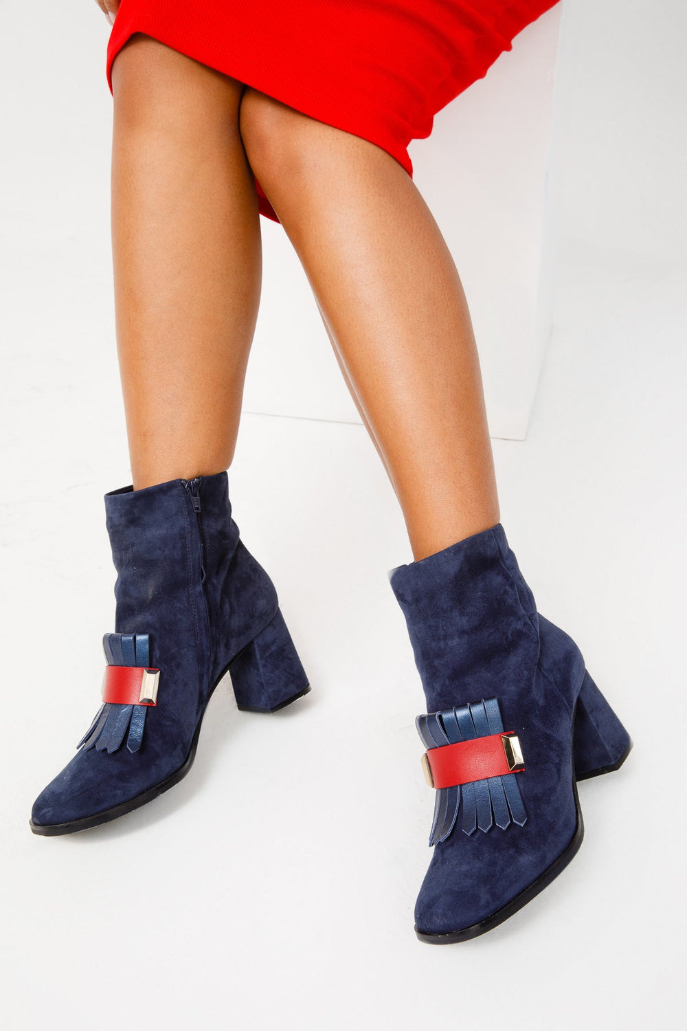 The Luksor Navy Blue Suede Leather Block Heel Boot - Vinci Leather