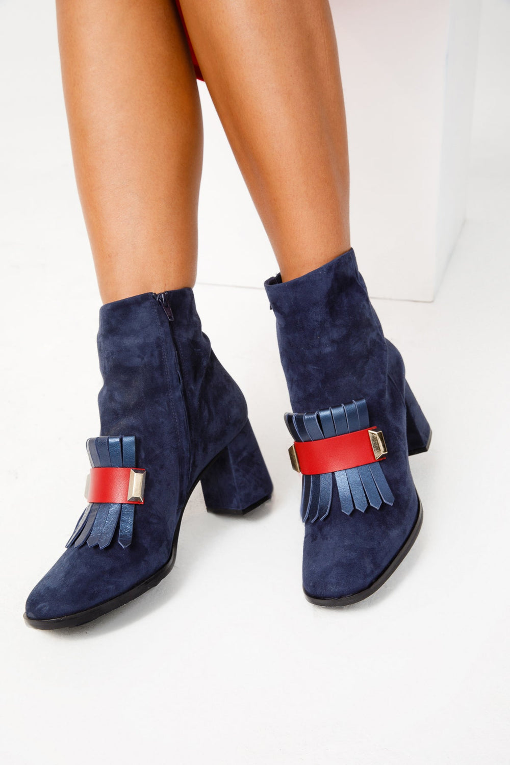 The Luksor Navy Blue Suede Leather Block Heel Boot - Vinci Leather