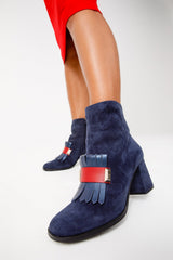 The Luksor Navy Blue Suede Leather Block Heel Boot - Vinci Leather