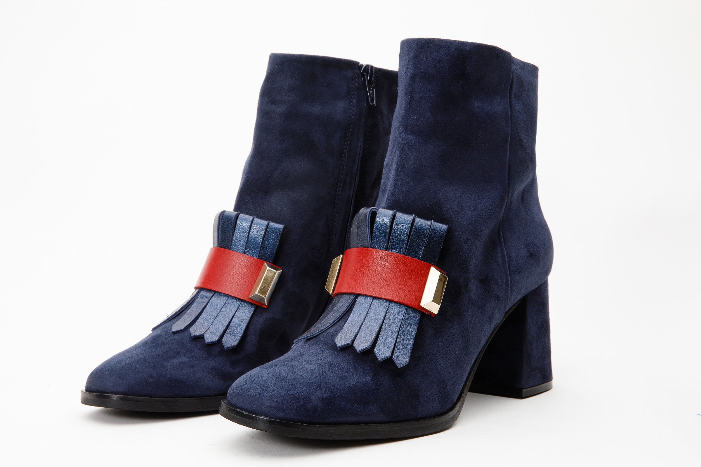 The Luksor Navy Blue Suede Leather Block Heel Boot - Vinci Leather