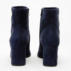 The Luksor Navy Blue Suede Leather Block Heel Boot - Vinci Leather