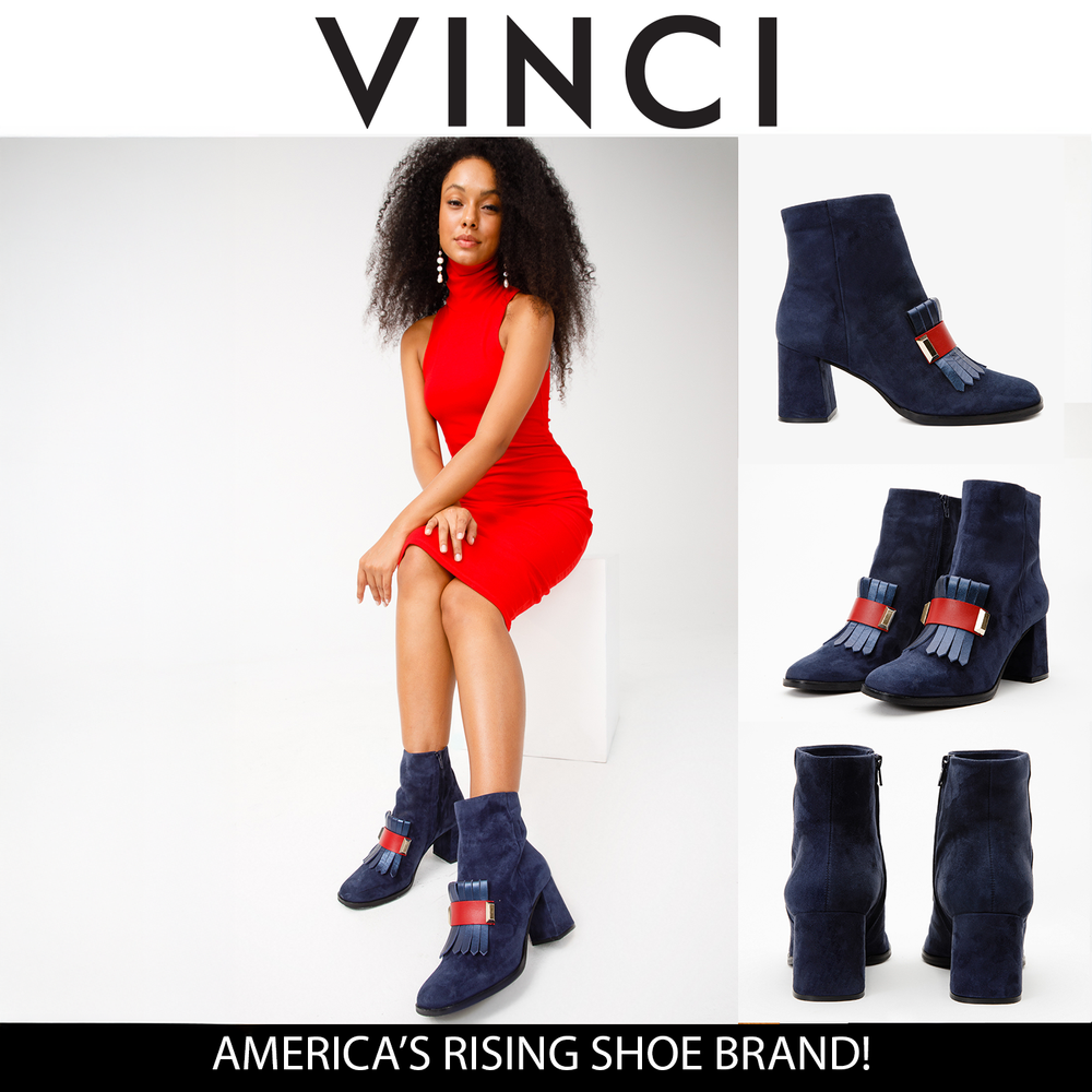 The Luksor Navy Blue Suede Leather Block Heel Boot - Vinci Leather