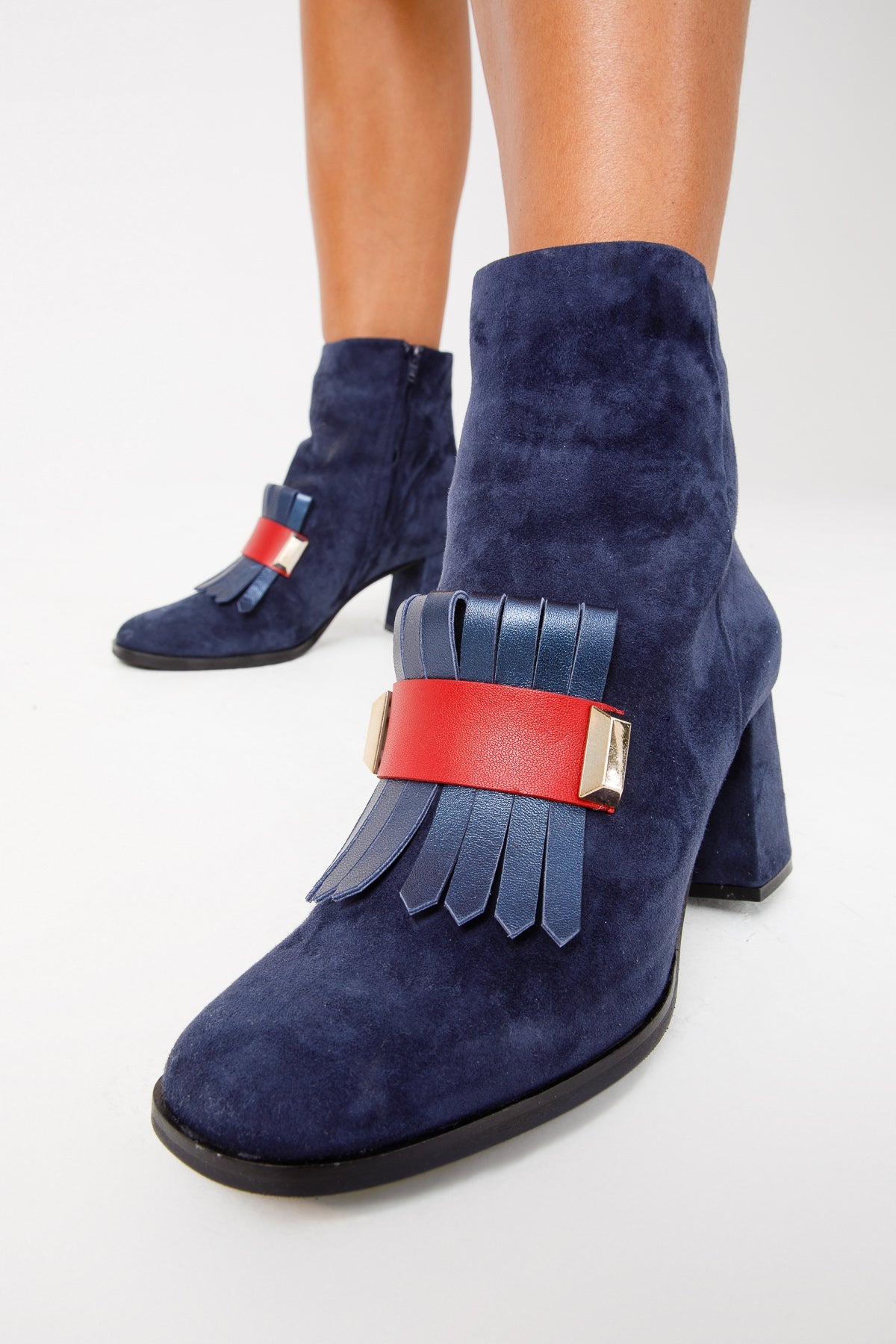 The Luksor Navy Blue Suede Leather Block Heel Boot - Vinci Leather