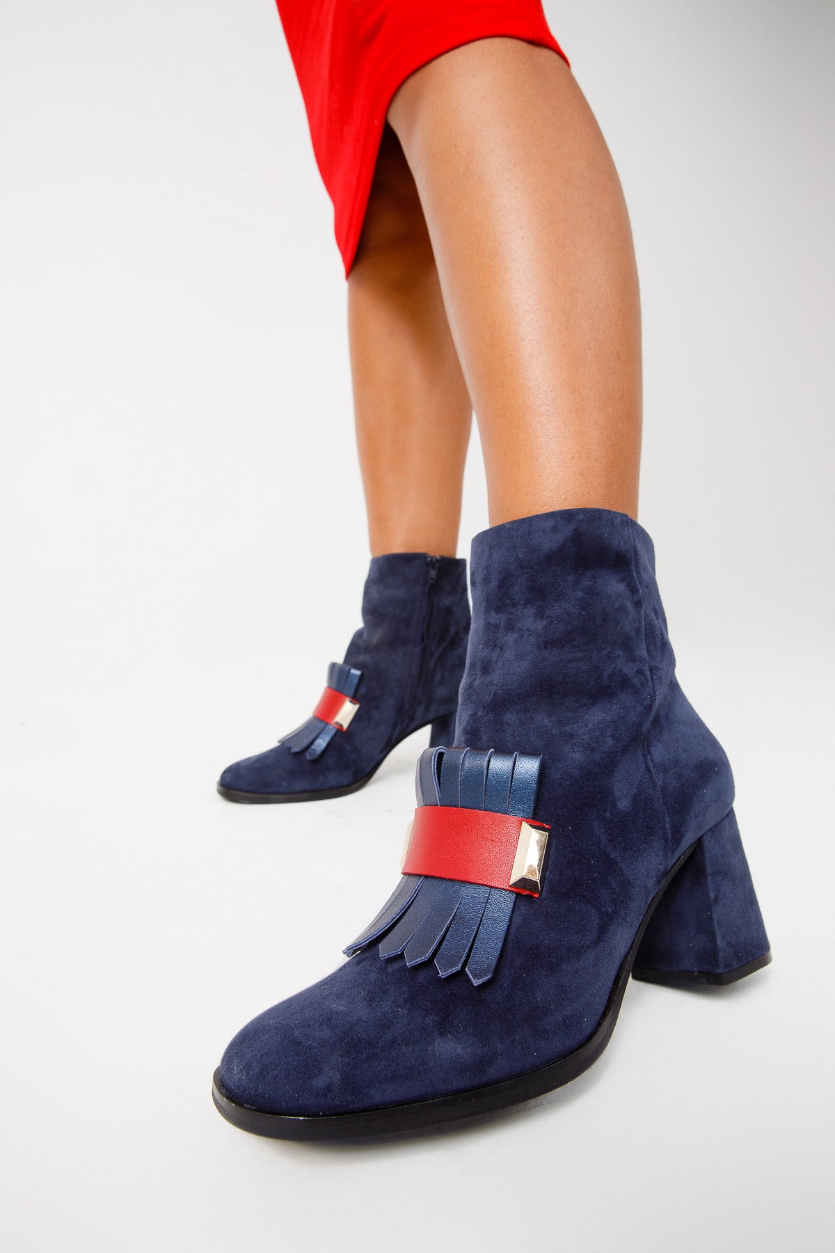 The Luksor Navy Blue Suede Leather Block Heel Boot - Vinci Leather