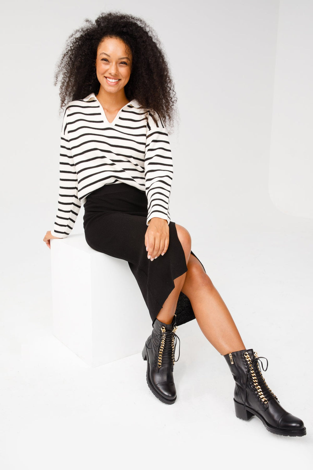 The Tuna Black Leather Mid Calf Boot - Vinci Leather