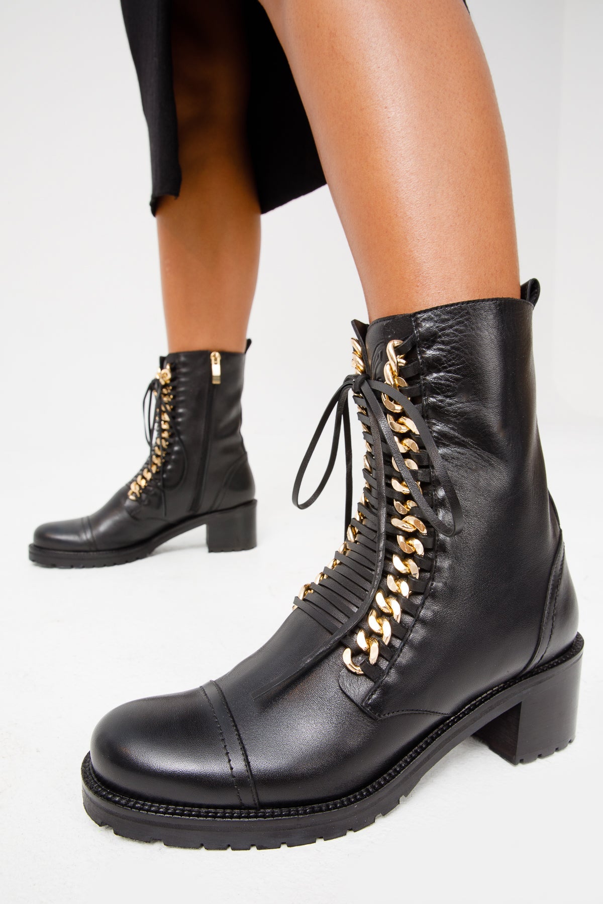 The Tuna Black Leather Mid Calf Boot - Vinci Leather