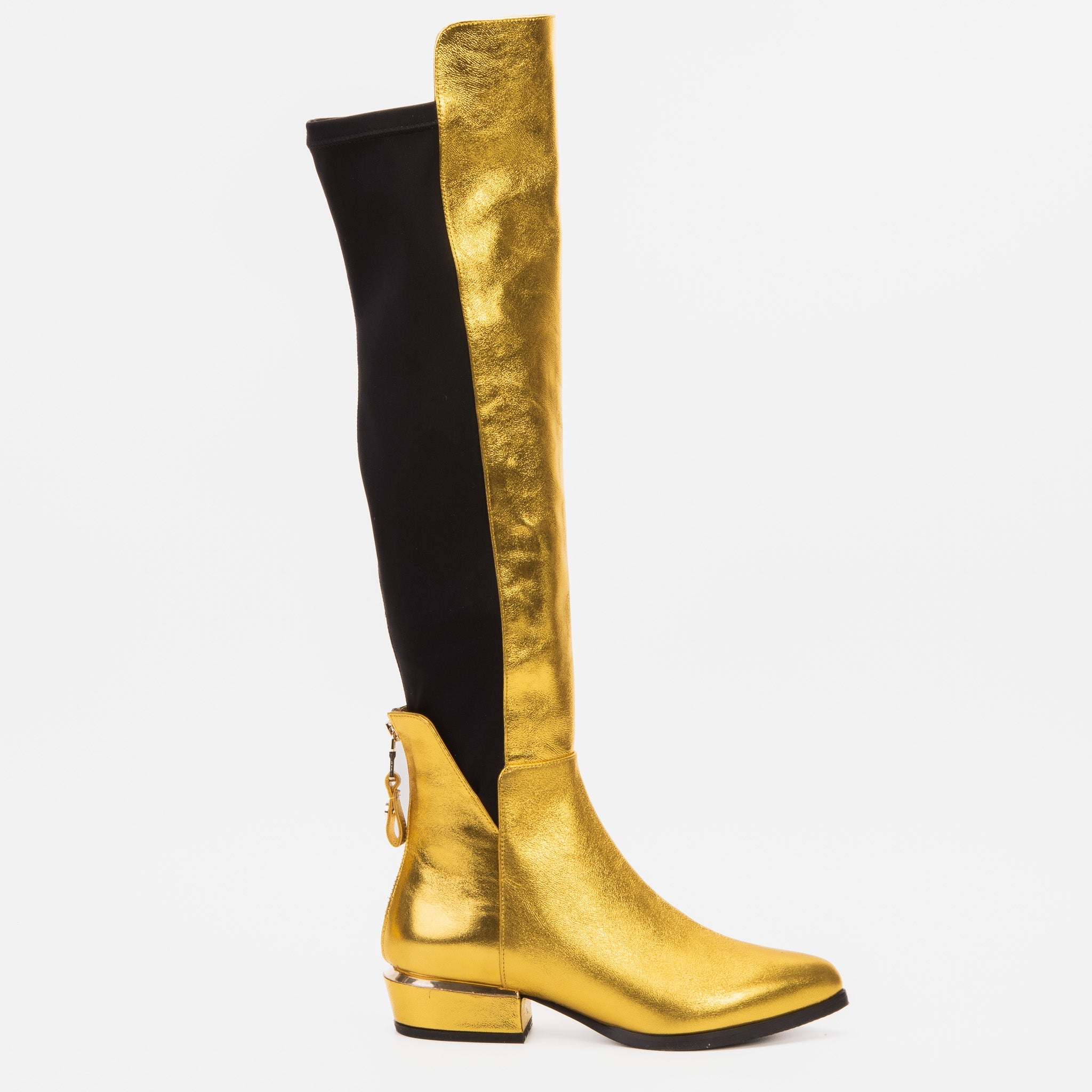 The Fairoks Gold Leather Pointy Toe Knee High Boot - Vinci Leather