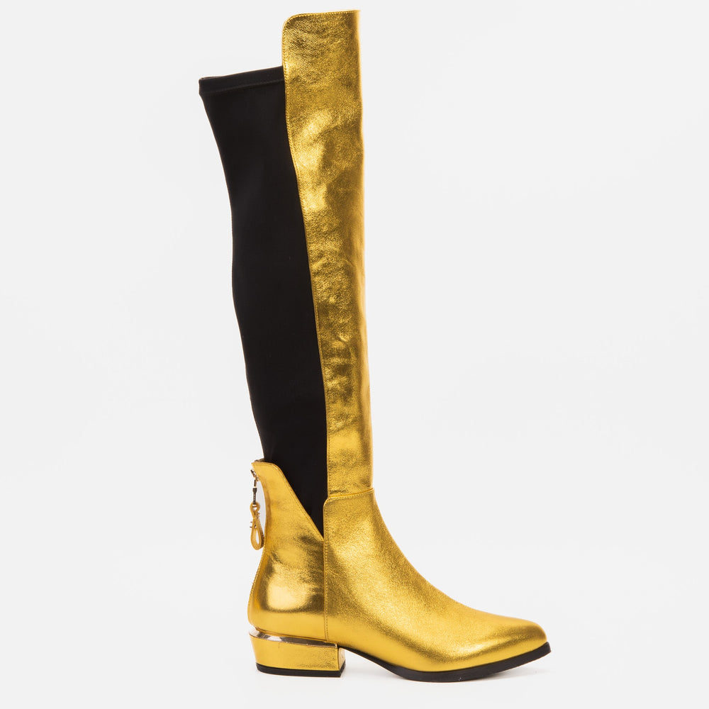The Fairoks Gold Leather Pointy Toe Knee High Boot - Vinci Leather