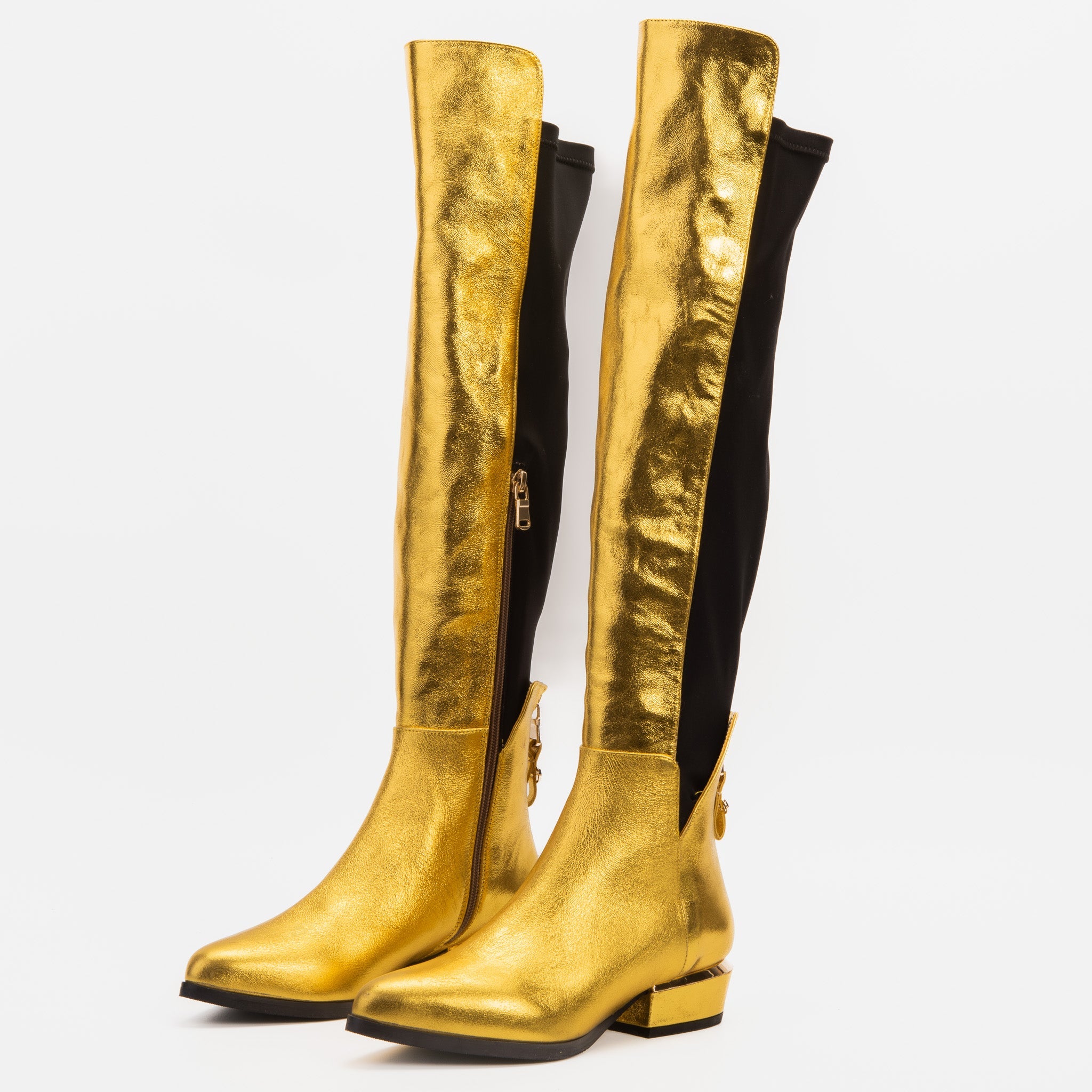 The Fairoks Gold Leather Pointy Toe Knee High Boot - Vinci Leather