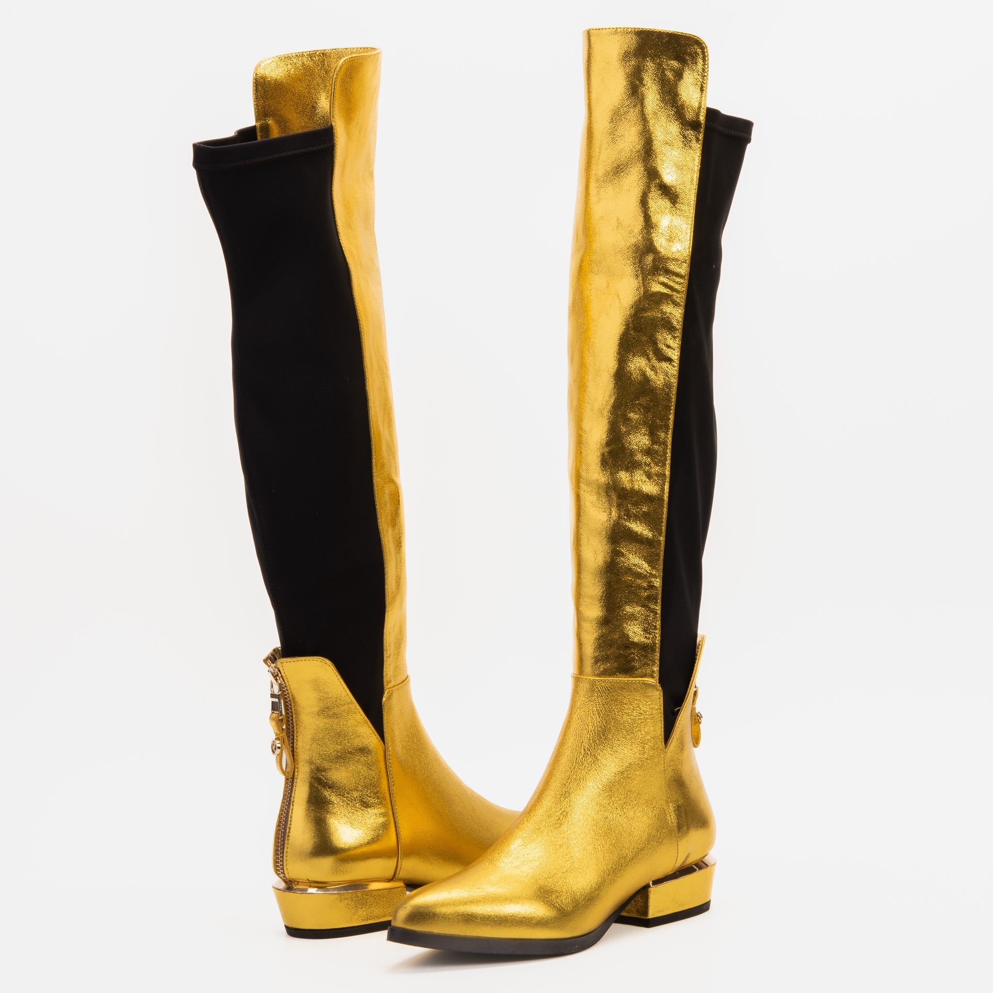 The Fairoks Gold Leather Pointy Toe Knee High Boot - Vinci Leather