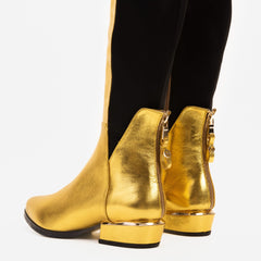 The Fairoks Gold Leather Pointy Toe Knee High Boot - Vinci Leather