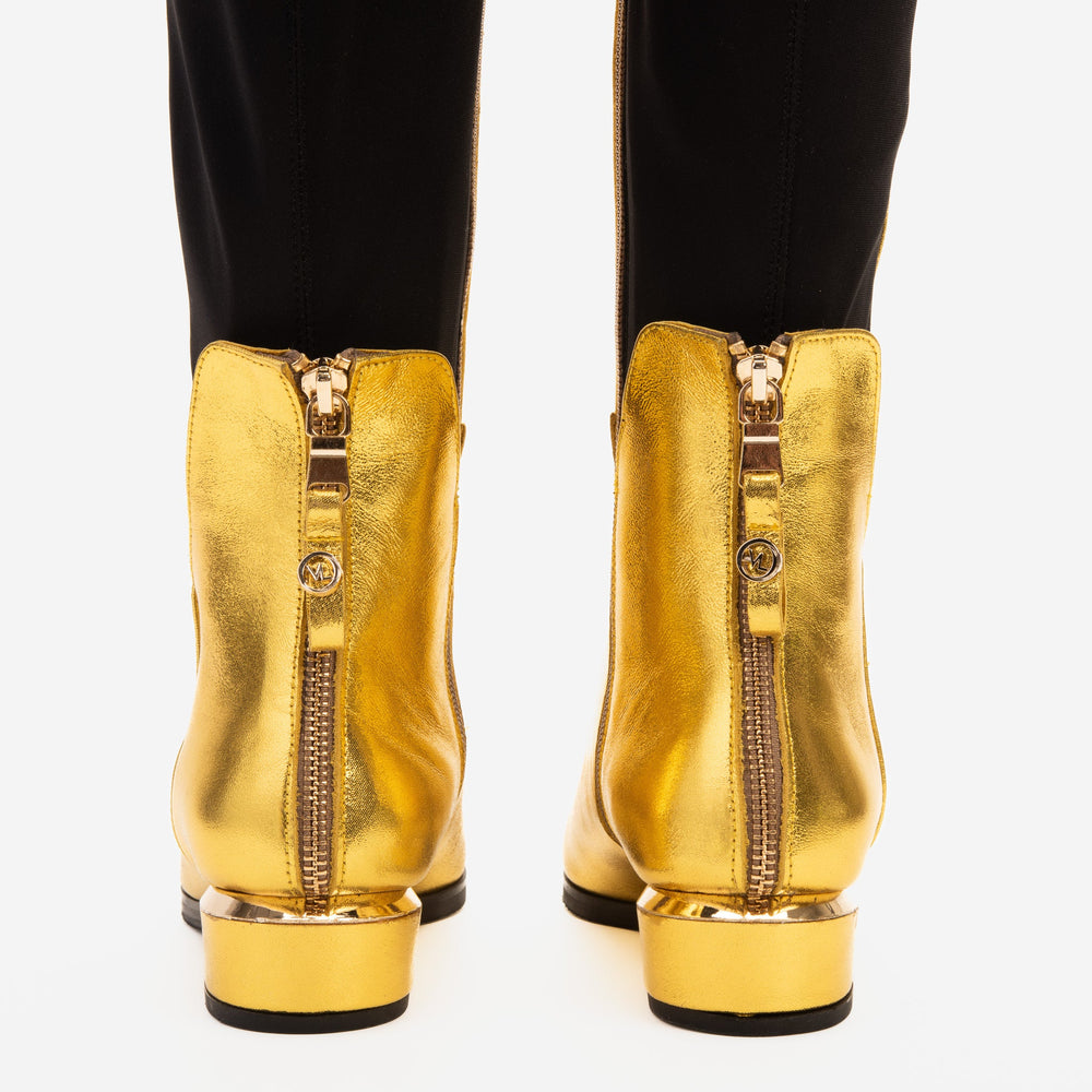 The Fairoks Gold Leather Pointy Toe Knee High Boot - Vinci Leather