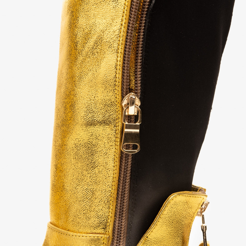 The Fairoks Gold Leather Pointy Toe Knee High Boot - Vinci Leather