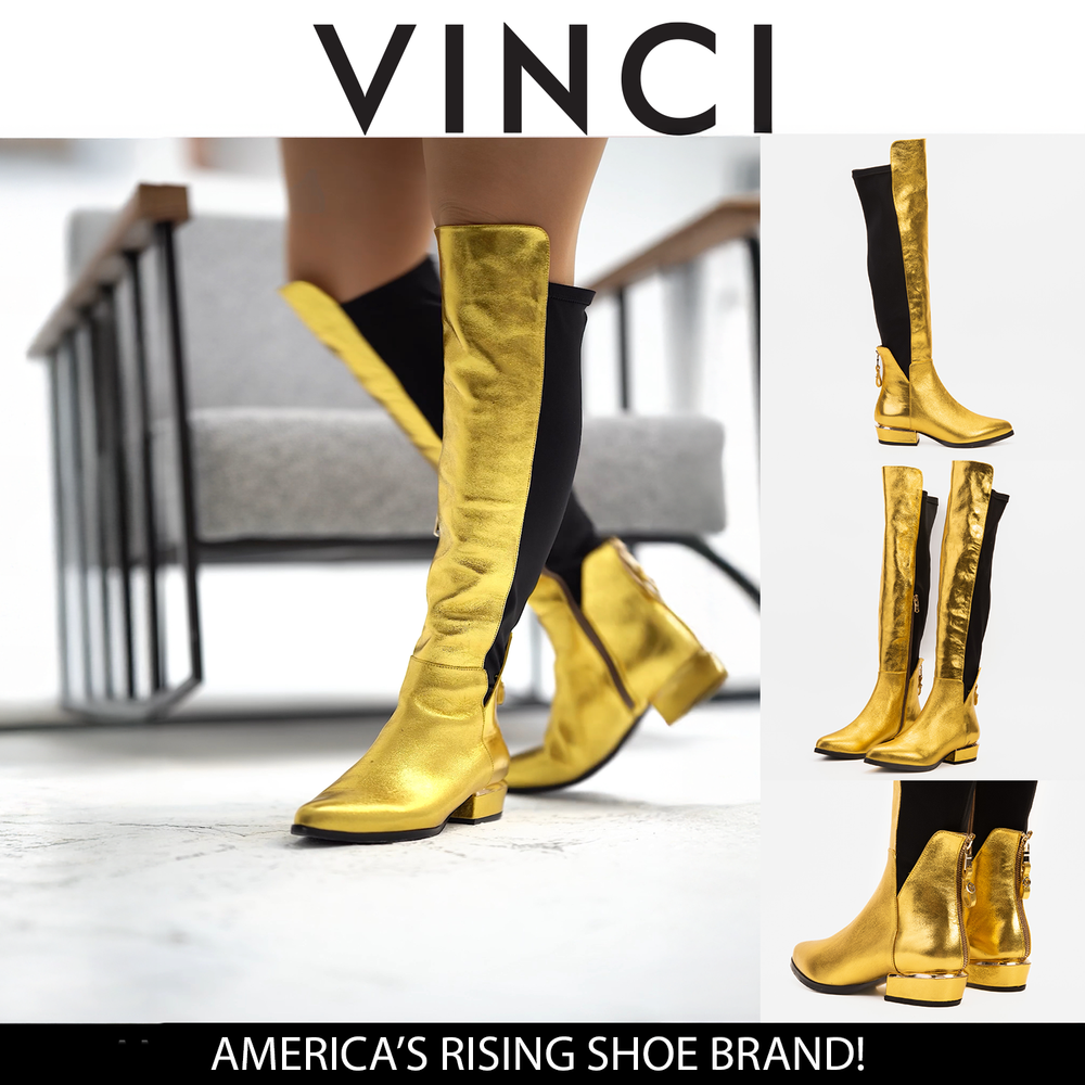 The Fairoks Gold Leather Pointy Toe Knee High Boot - Vinci Leather