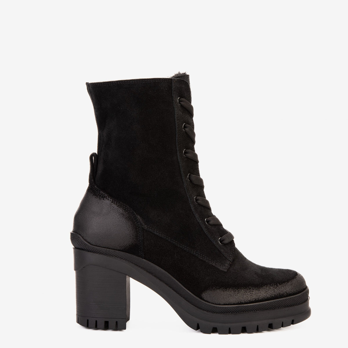 The Elera Black Leather Block Heel Boot - Vinci Leather