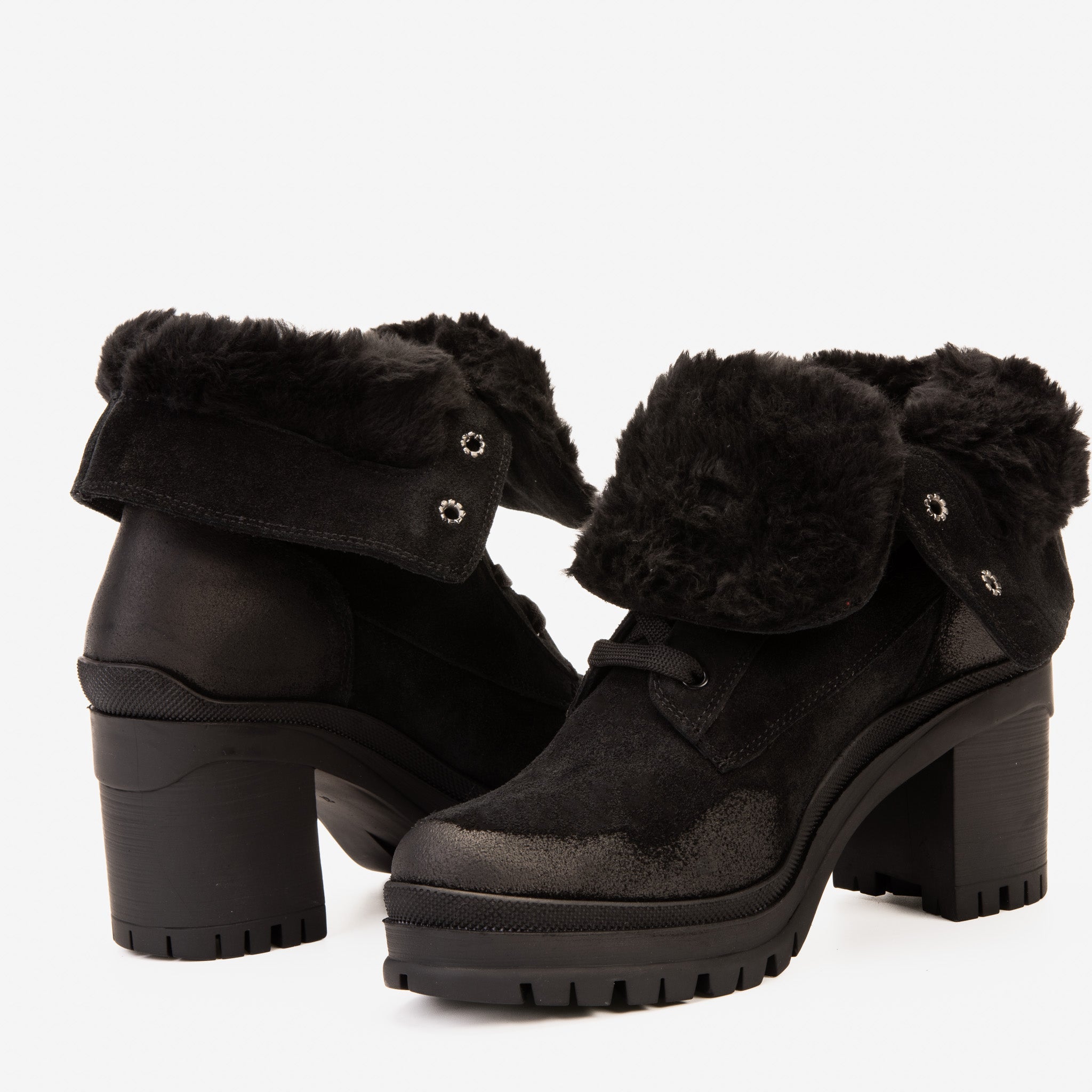 The Elera Black Leather Block Heel Boot - Vinci Leather