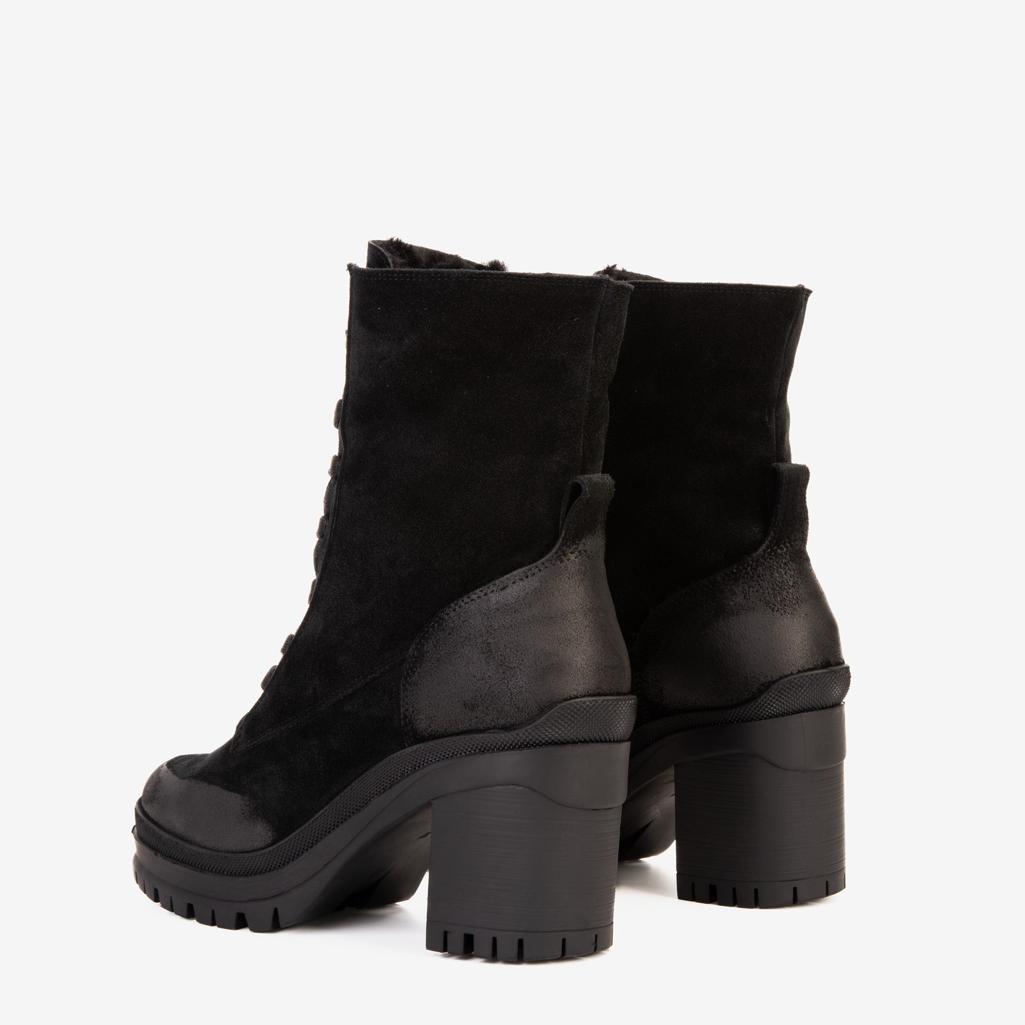 The Elera Black Leather Block Heel Boot - Vinci Leather