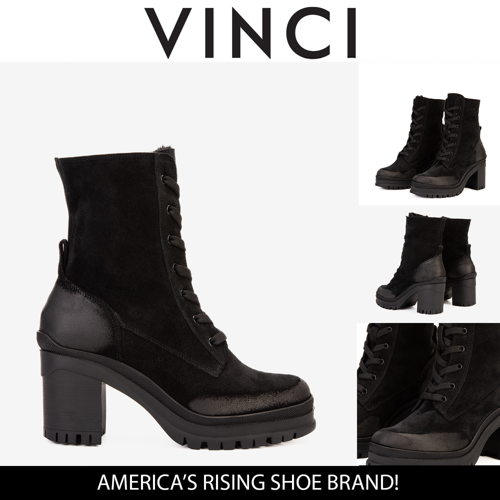 The Elera Black Leather Block Heel Boot - Vinci Leather