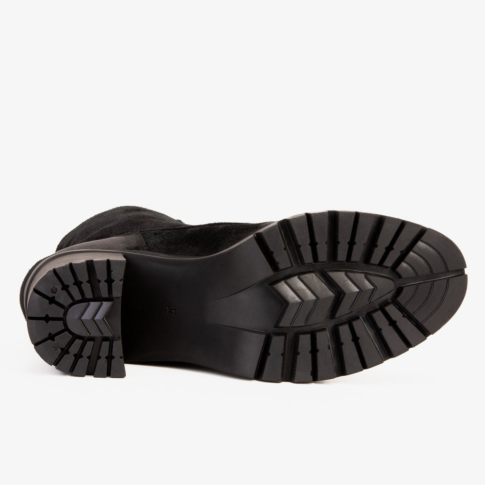 The Elera Black Leather Block Heel Boot - Vinci Leather