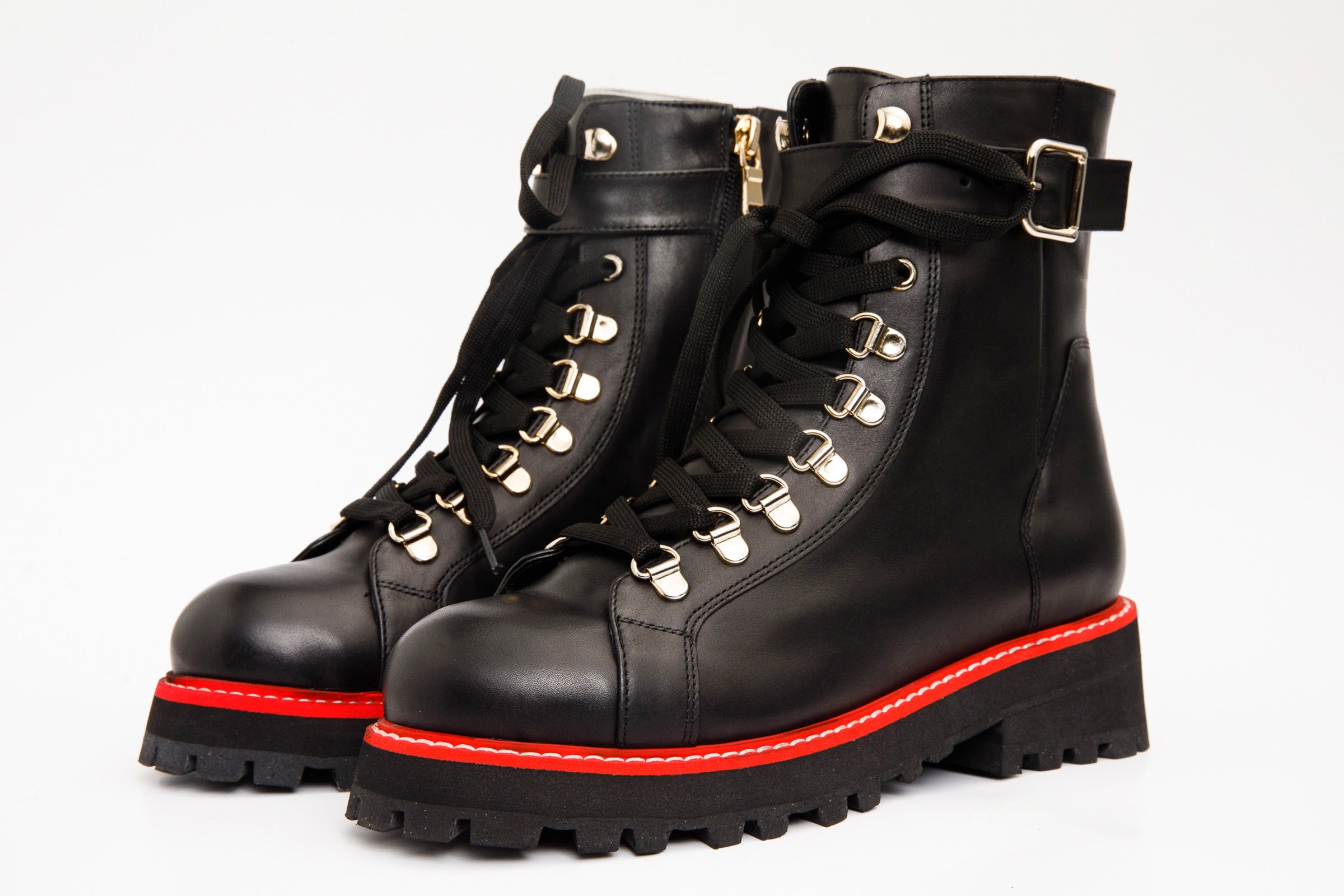 The Belgrano Black Leather Lace-Up Ankle Boot With a Side Zipper - Vinci Leather