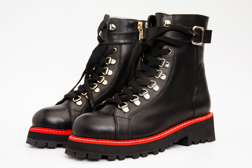 The Belgrano Black Leather Lace-Up Ankle Boot With a Side Zipper - Vinci Leather