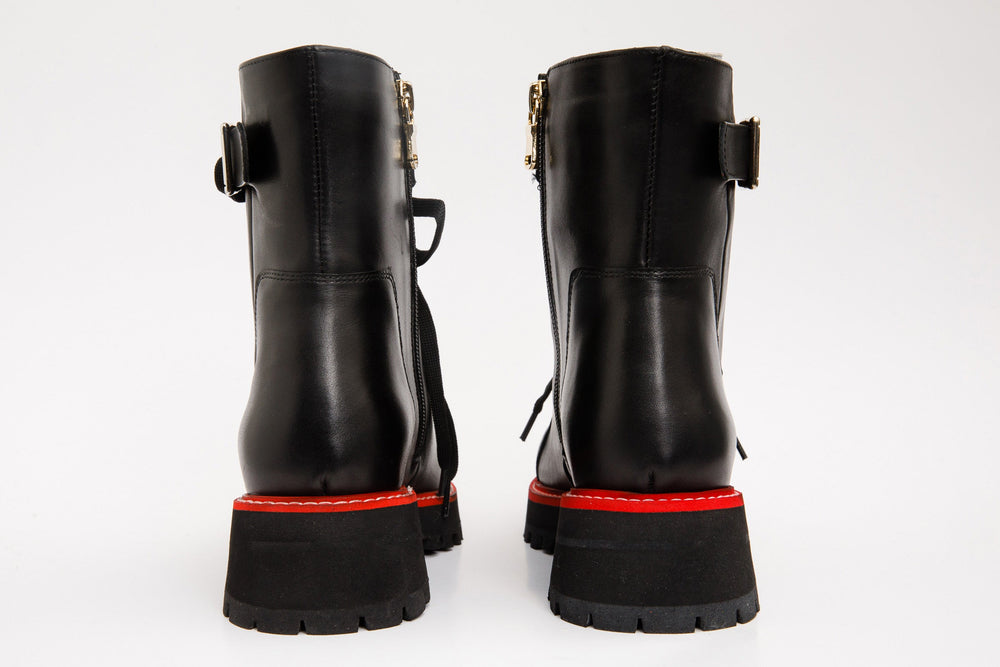 The Belgrano Black Leather Lace-Up Ankle Boot With a Side Zipper - Vinci Leather