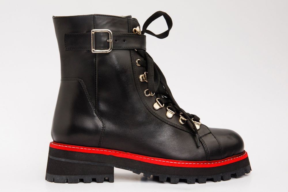 The Belgrano Black Leather Lace-Up Ankle Boot With a Side Zipper - Vinci Leather