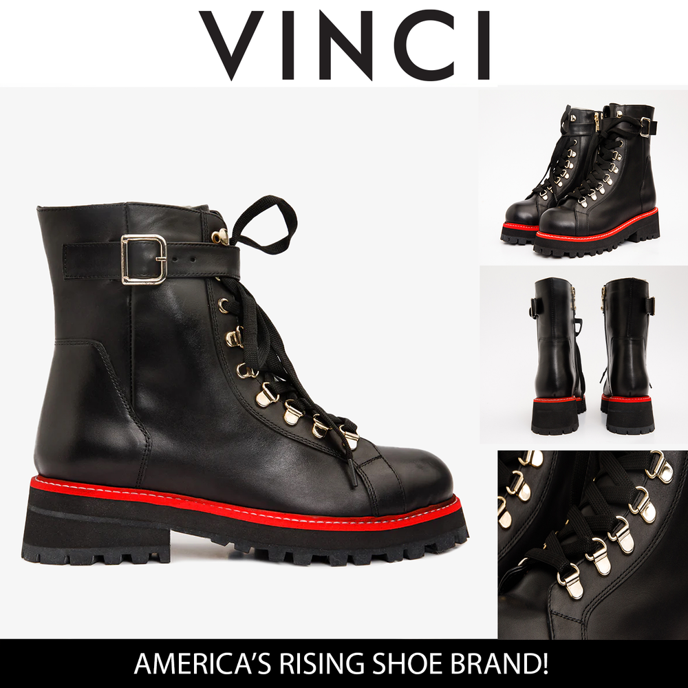 The Belgrano Black Leather Lace-Up Ankle Boot With a Side Zipper - Vinci Leather