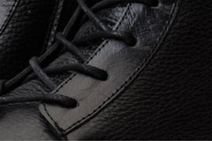 The Yildiz Black Leather Lace-Up Ankle  Boot With a Side Zipper - Vinci Leather