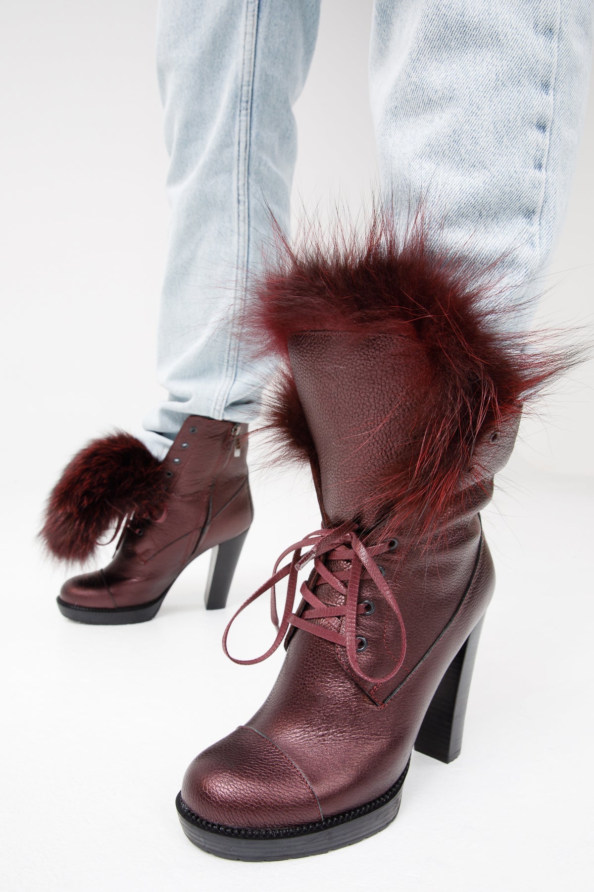 The Melo Burgundy Leather Natural Mid Calf Platform Heel Boot - Vinci Leather