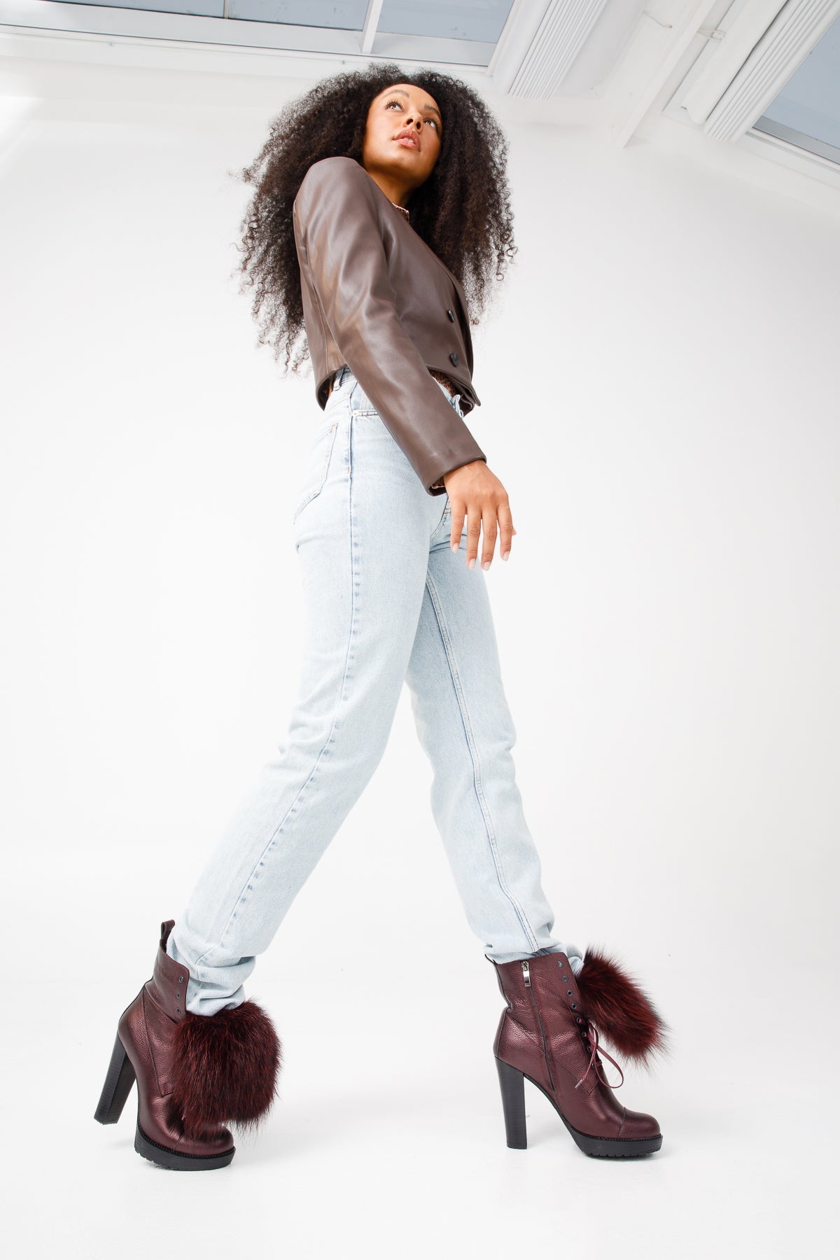 The Melo Burgundy Leather Natural Mid Calf Platform Heel Boot - Vinci Leather