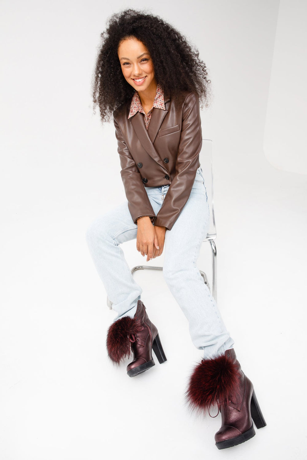 The Melo Burgundy Leather Natural Mid Calf Platform Heel Boot - Vinci Leather