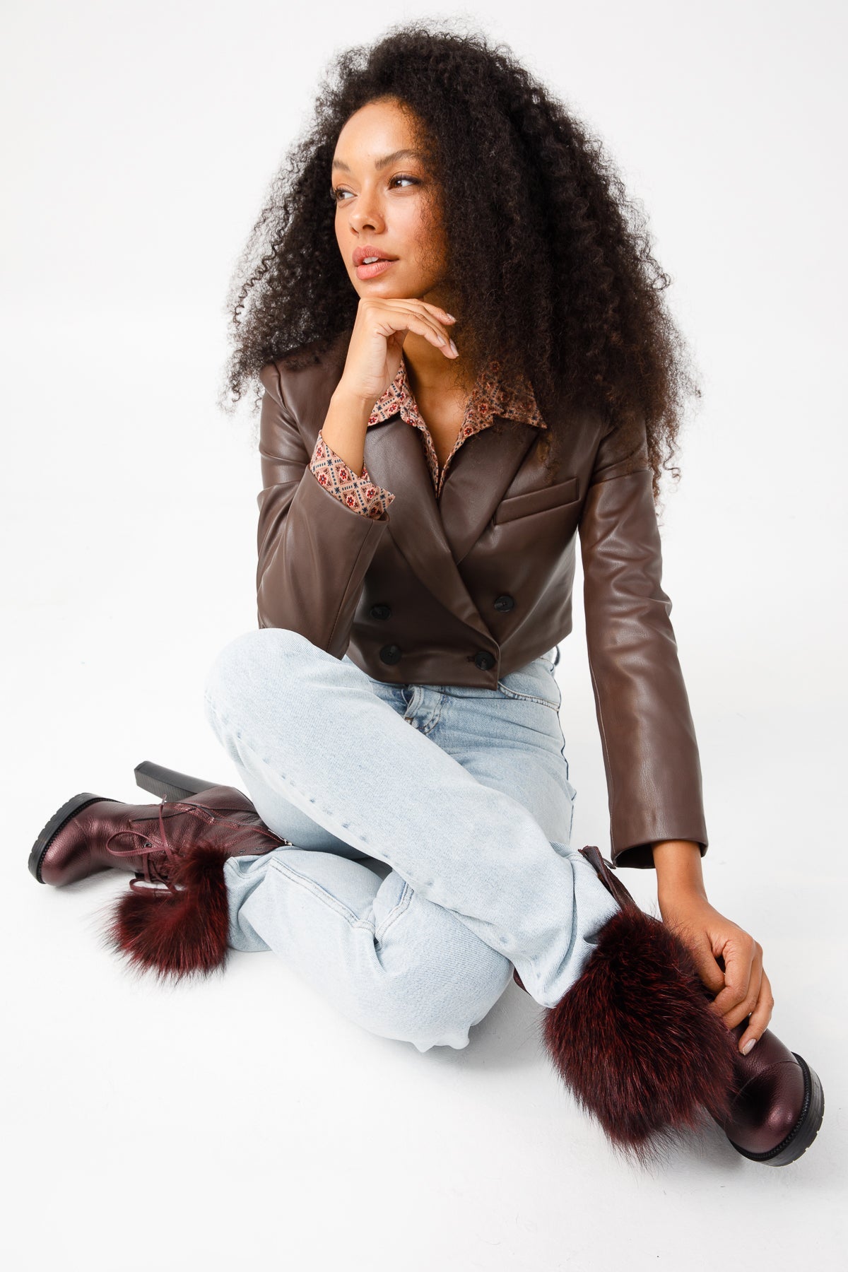 The Melo Burgundy Leather Natural Mid Calf Platform Heel Boot - Vinci Leather