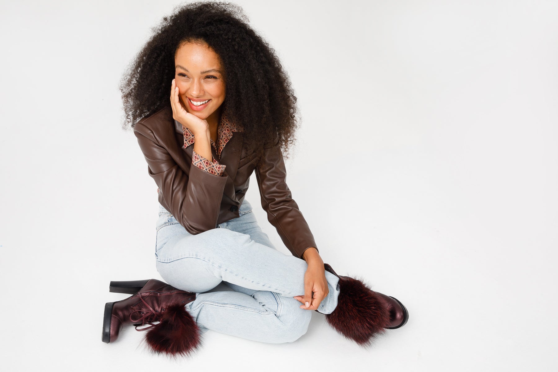 The Melo Burgundy Leather Natural Mid Calf Platform Heel Boot - Vinci Leather