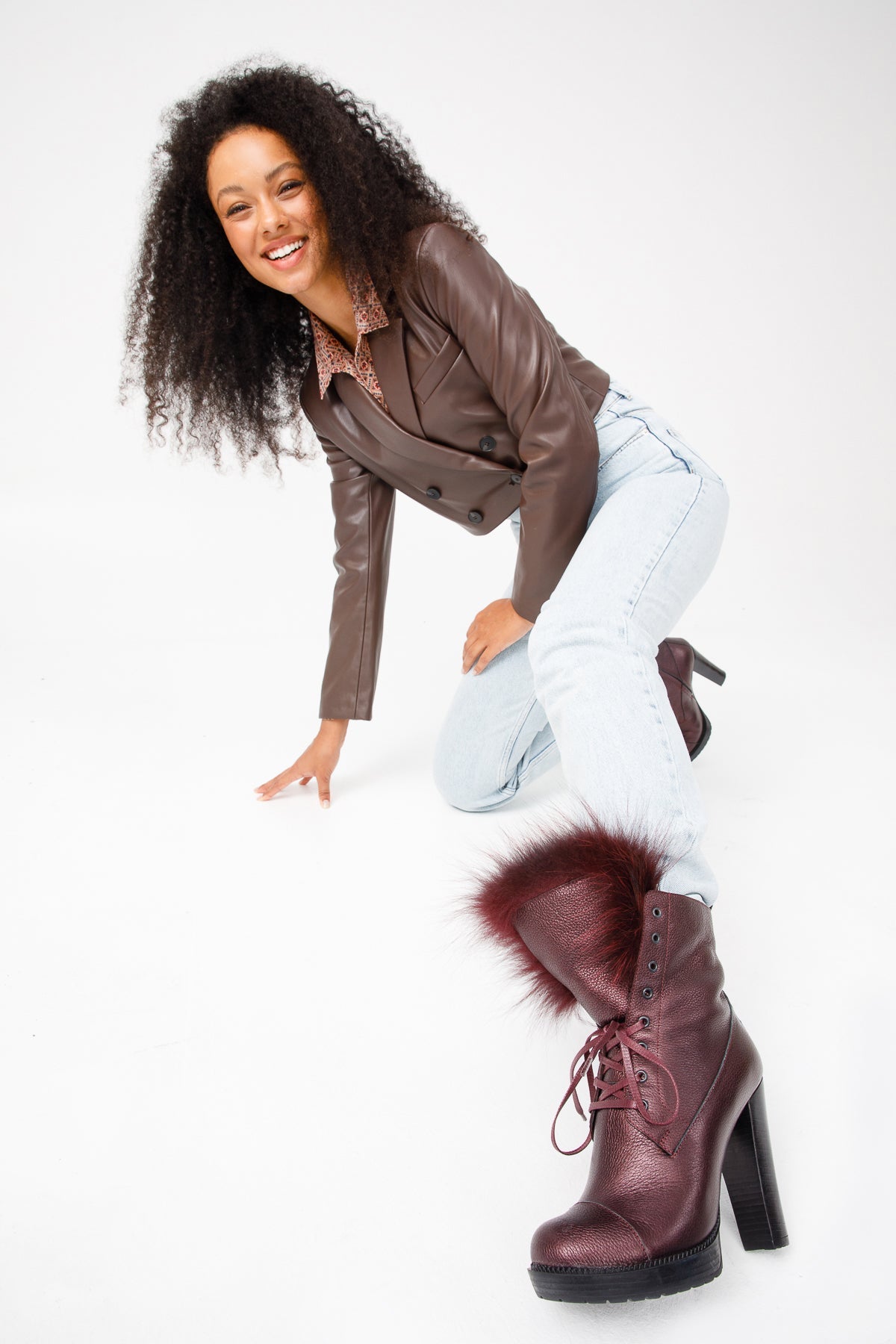 The Melo Burgundy Leather Natural Mid Calf Platform Heel Boot - Vinci Leather